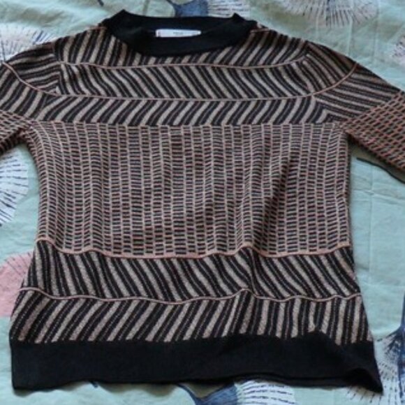 geometric pattern sweater, brown, black, metallic. MNG size 4 small - Picture 6 of 8